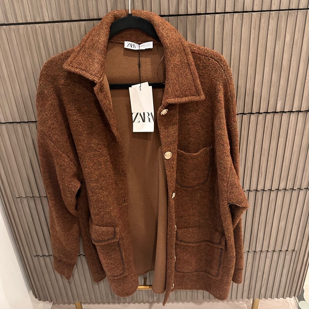 Zara Textured Brown Cardigan